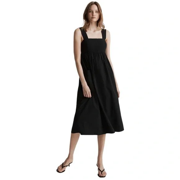 MADEWELL Cutout-Back Empire Cotton Midi Dress in Black SOLD - Picture 1 of 10